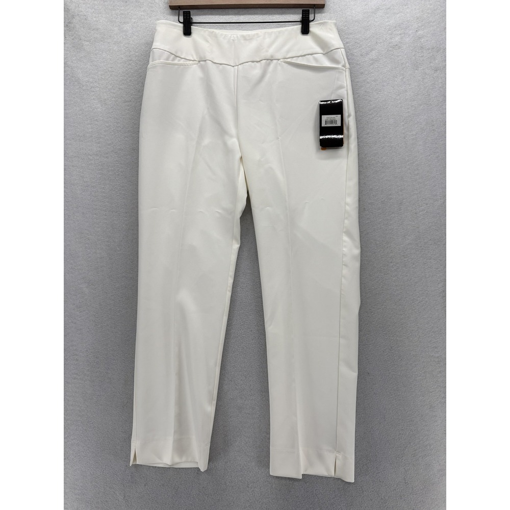 IBKUL Ankle Golf Pants Womens 12 White Stretch UPF 50+ Slit Hem Pockets NWT